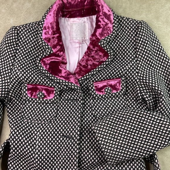 Rebecca Taylor Coat Jacket Overcoat Tweed Trench Velvet Trim Belted Women Sz 8 - Picture 7 of 15